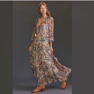Anthropologie Floral Tiered Marais Maxi Dress 1X Hard to Find Size